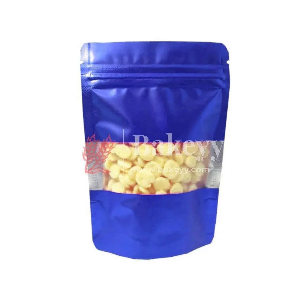 100 gm | Zip Lock Pouch | Royal Blue Color With Window | 10x17 CM | Standing Pouch | 110 GSM |