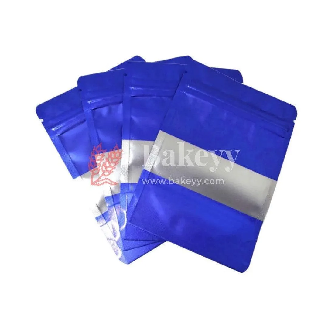 100 gm | Zip Lock Pouch | Royal Blue Color With Window | 10x17 CM | Standing Pouch | 110 GSM |
