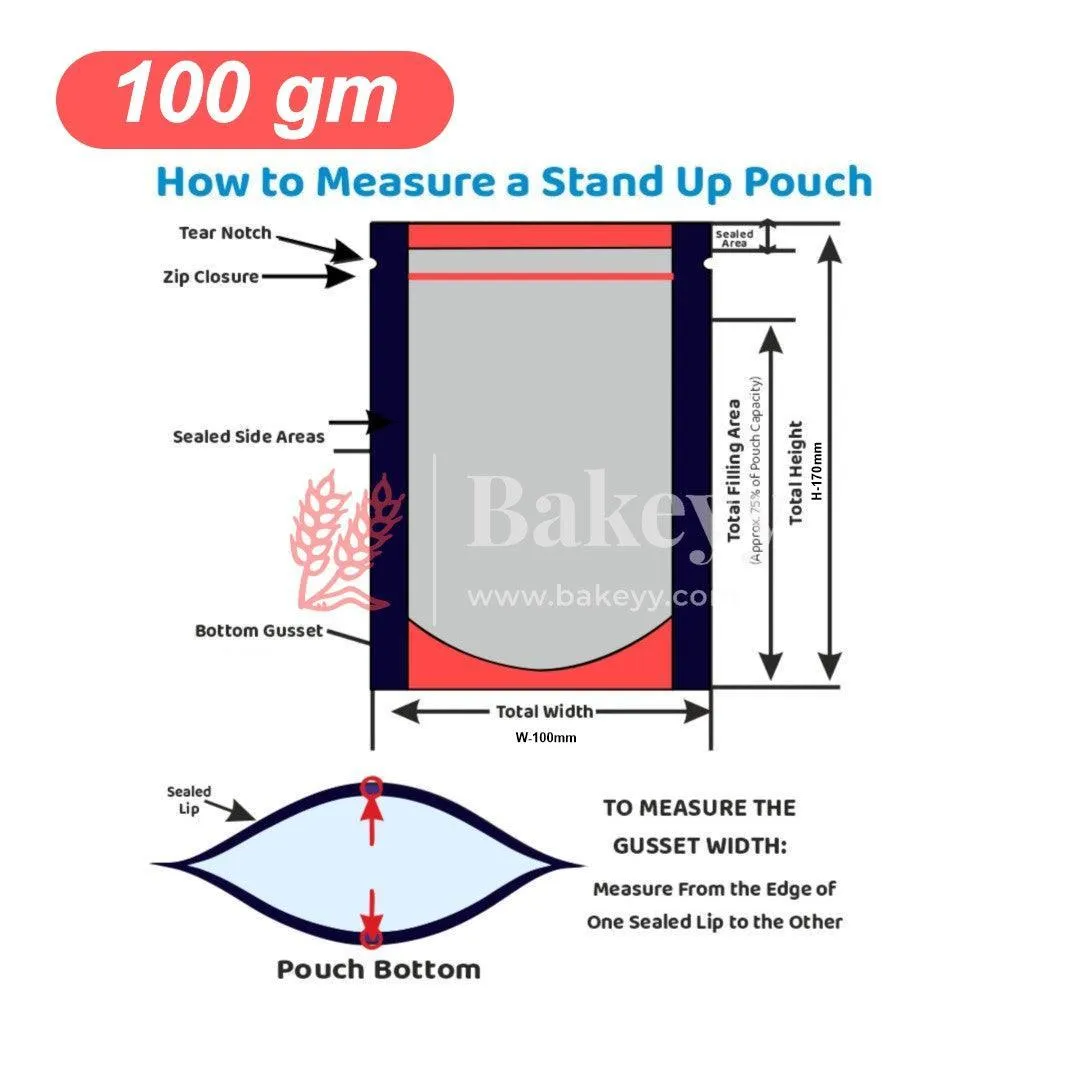 100 gm | Zip Lock Pouch | Royal Blue Color With Window | 10x17 CM | Standing Pouch | 110 GSM |