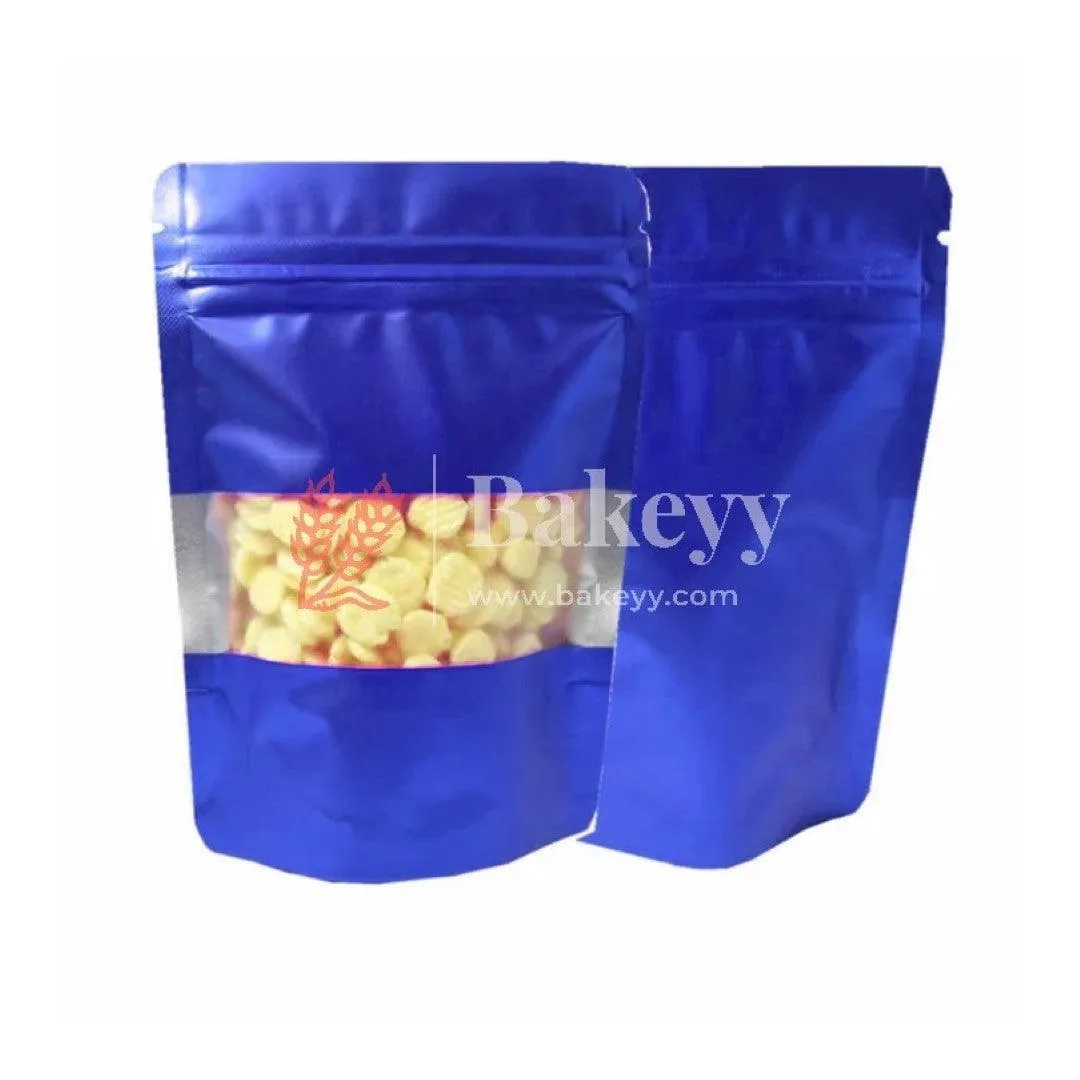 100 gm | Zip Lock Pouch | Royal Blue Color With Window | 10x17 CM | Standing Pouch | 110 GSM |