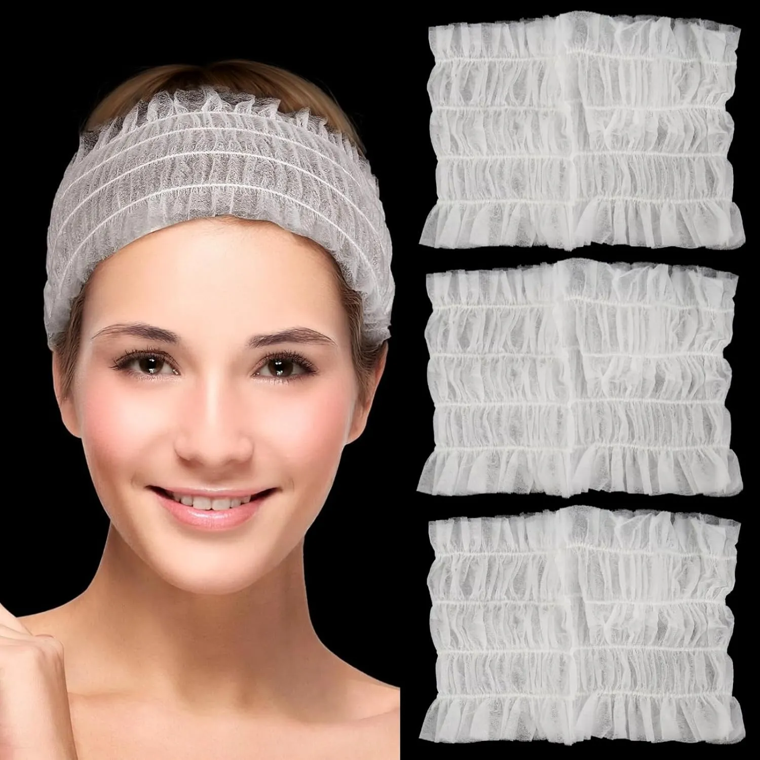 100 Pcs Disposable Facial Headbands, Elastic Non-Woven Beauty Bands for Makeup, Skincare, and Massage, Salon-Grade Lock Edge Design
