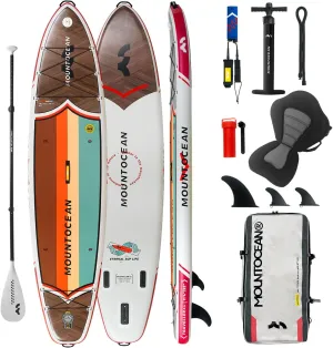 11'4''x32''x 6''Inflatable Paddle Board with Kayak Seat,Paddle Board Accessories, Non-Slip Comfort Deck, Dual Bungees, Camera Mount, Stand Up Paddleboard Inflatable for Adults Stand-Up Paddleboarding