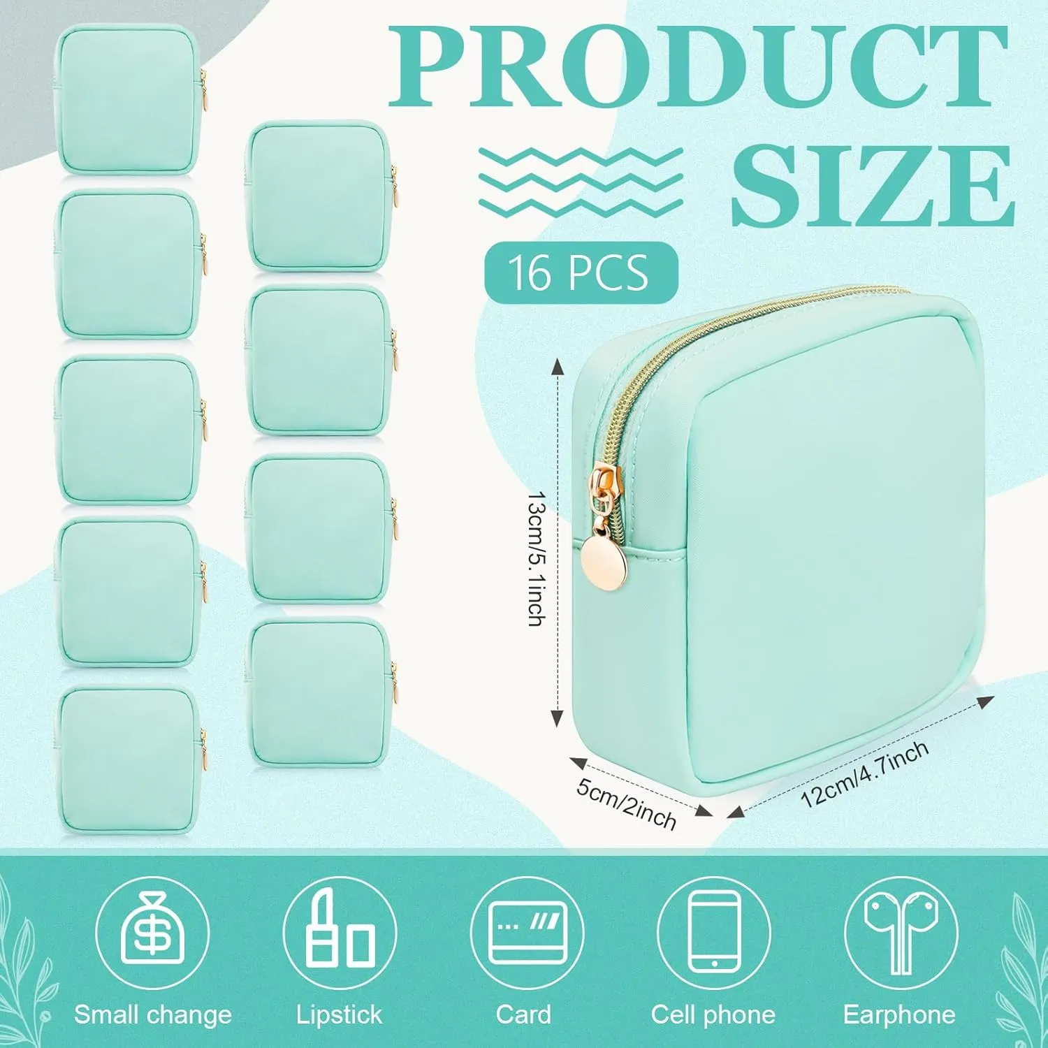 16 Pcs Mini Makeup Bags Bulk Nylon Cosmetic Bags Pouch for Purse Travel Bag Pouch Toiletry Organizer Pouches Bag for Women, Small Zipper Pouch Preppy Coin Purse for Custom Valentines Gifts