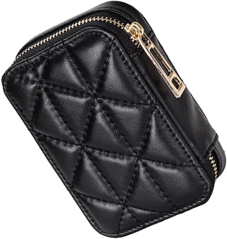 1pc Touch up Bag Makeup Bag with Mirror Lipstick Pouch Zip Around Wallet Make up Organizer Bag Makeup Bag Small Black Wallet for Women Lipstick Packing Bag Change Storage Bag