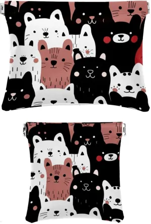 2 Pcs Faux Leather Makeup Bag Set, Small Makeup Pouch Purse, Mini Makeup Bag, Mini Travel Storage for Cosmetics, Sheep Cat Dog Cartoon Animal