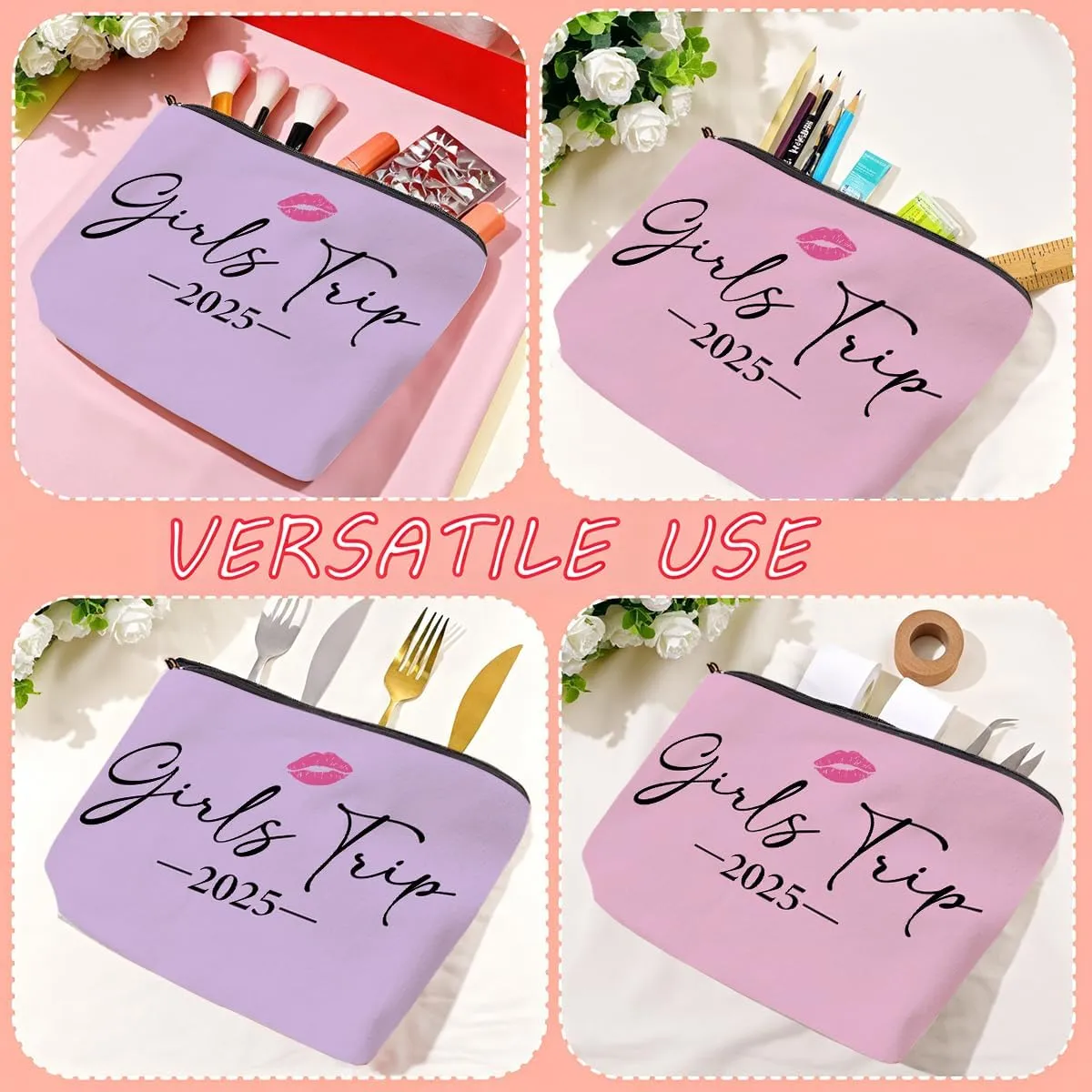 2 PCS Girls Trip Gifts girls trip gifts favors Girls Trip Makeup Bag Girls Girls Weekend Gifts Ideas for Women Cosmetic Bag Weekender Bag for Women Easter, Mother's Day, Nurses' Day, Holiday Vacation