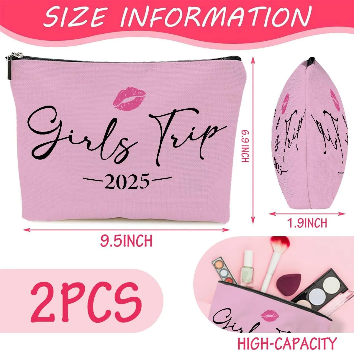 2 PCS Girls Trip Gifts girls trip gifts favors Girls Trip Makeup Bag Girls Girls Weekend Gifts Ideas for Women Cosmetic Bag Weekender Bag for Women Easter, Mother's Day, Nurses' Day, Holiday Vacation