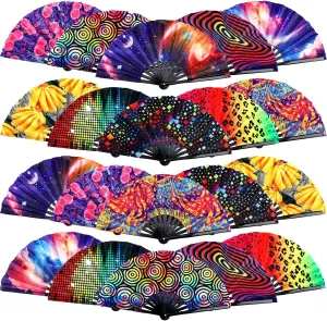 20 Pcs Rave Fans Bulk Large Folding Hand Fans with Bamboo Ribs for Men Women, Chinese Japanese Rainbow Handheld with Fabric Case for Drag Queen Dance Club Music Festival Party(Funny)
