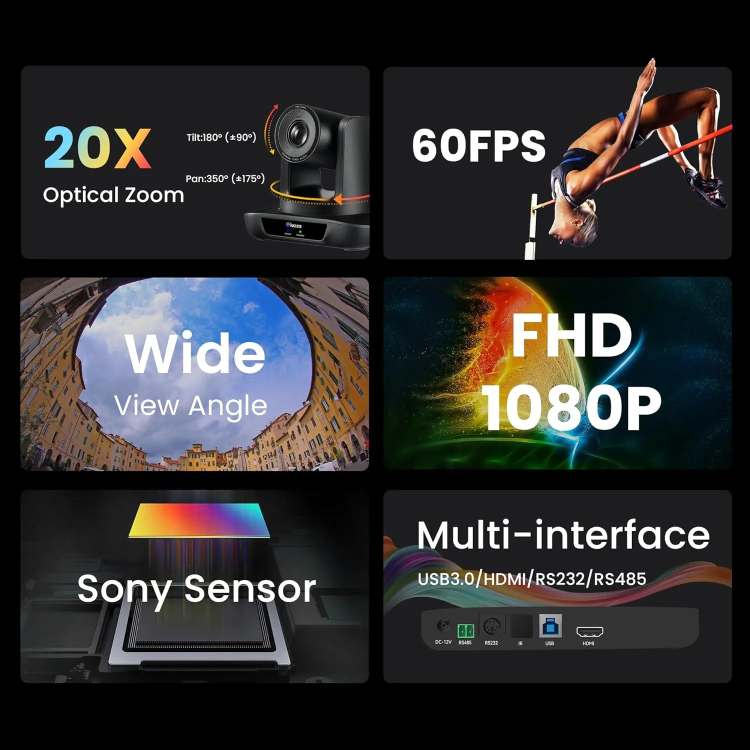 20X Optical Zoom Conference Room Camera USB3.0 HDMI PTZ Camera 1080P 60FPS Wide Angle for Video Conference Church Live Streaming Meeting Education Works with Zoom Webex OBS YouTube