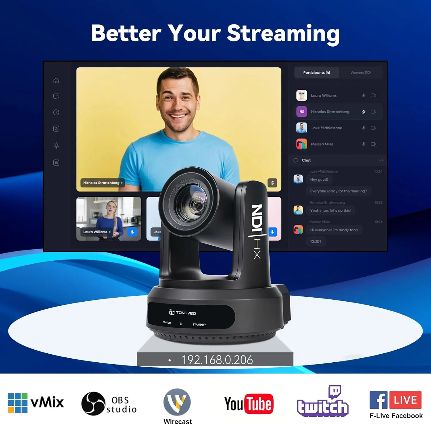 20X Optical Zoom NDI AI Auto Tracking PTZ Camera, HDMI/SDI/USB3.0 Live Streaming Camera with NDI, Ideal for Church Worship, Events, Weddings, and Video Production