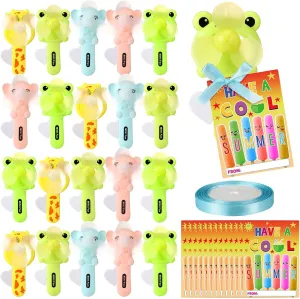 24 Sets End of School Year for Student Gifts Bulk,Mini Handheld Fan Bulk,Kids Summer Party Favors,Cute Manual Press Fans,24 Pcs Gift Cards with 1 Roll Ribbon for Student Prizes Birthday Party