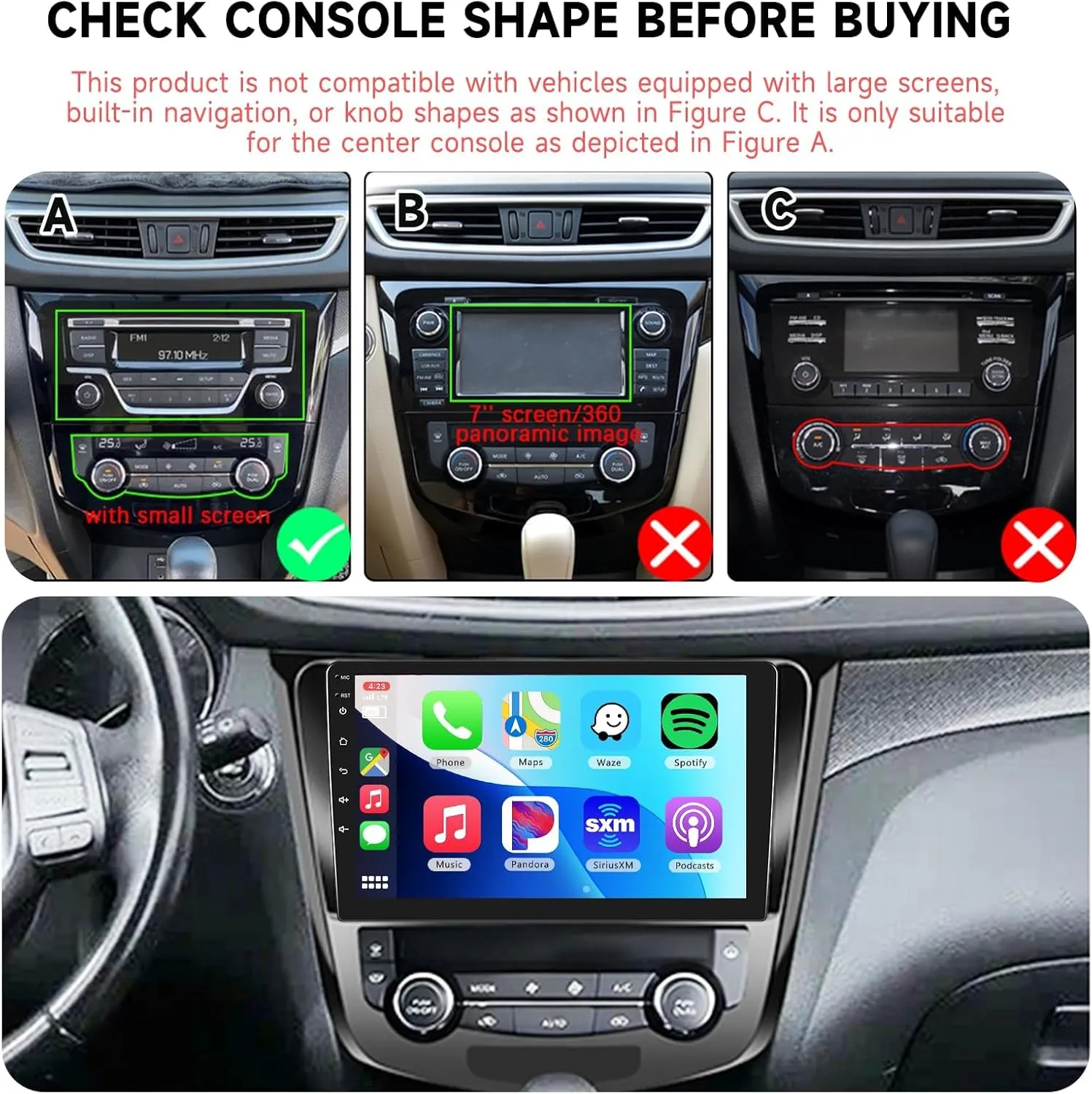 2G 64G Car Radio Stereo for Nissan Rogue/Rogue Sport 2014-2018, Wireless CarPlay/Android Auto 9 Inch HD Touch Screen Android 13 GPS WiFi Bluetooth HiFi Audio FM/RDS HD Backup Camera