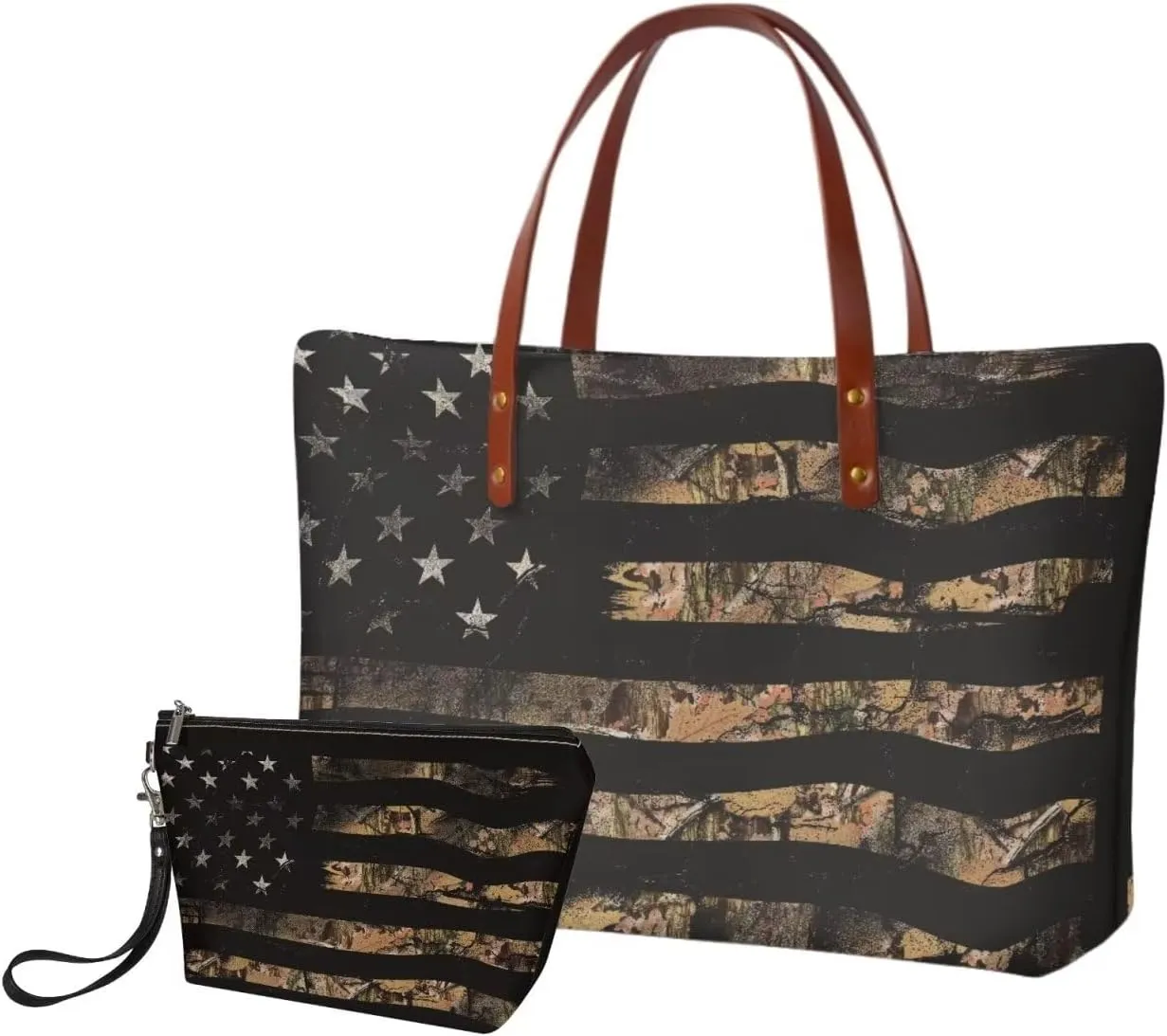 2PCS Top Handle Purse with Matching Wallet, Large Light Shoulder Hobo Bag Purse Tote Bag with PU Cosmetic Case