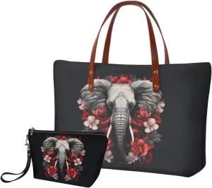 2PCS Tote Bag for Women Top Handle Purse with Wallet, Hobo Bag Tote Shoulder Bag with PU Cosmetic Bag