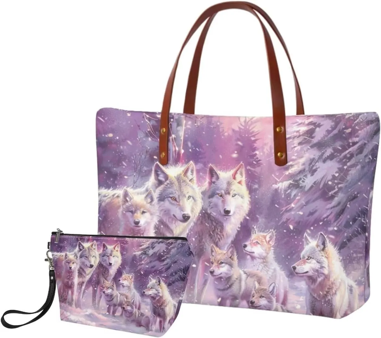 2PCS Tote Bag for Women Top Handle Purse with Wallet, Hobo Bag Tote Shoulder Bag with PU Cosmetic Bag
