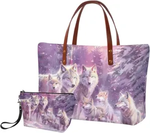 2PCS Tote Bag for Women Top Handle Purse with Wallet, Hobo Bag Tote Shoulder Bag with PU Cosmetic Bag