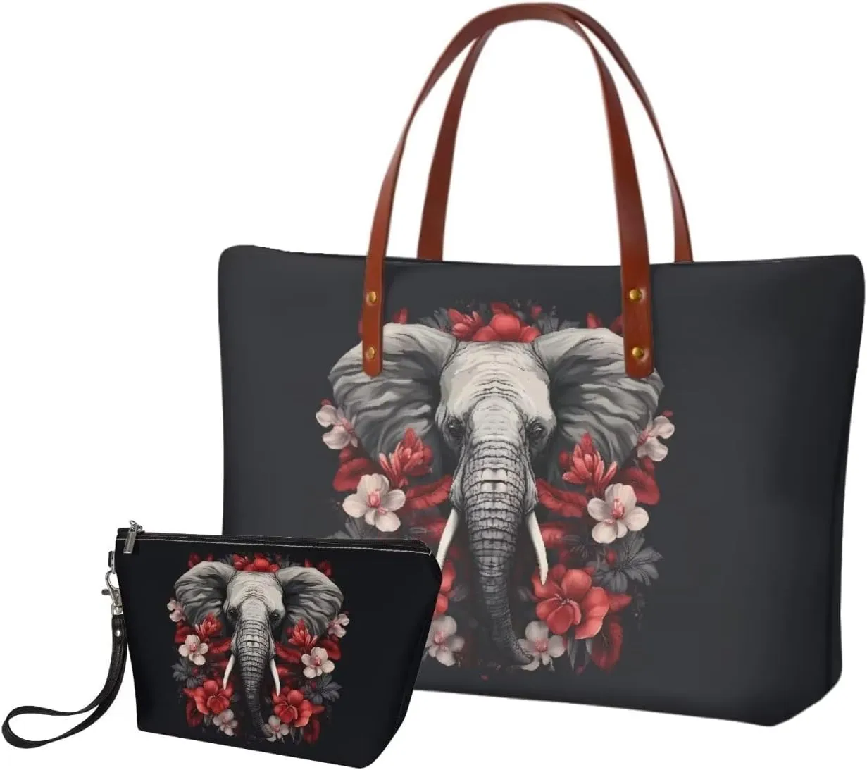 2PCS Tote Bag for Women Top Handle Purse with Wallet, Hobo Bag Tote Shoulder Bag with PU Cosmetic Bag