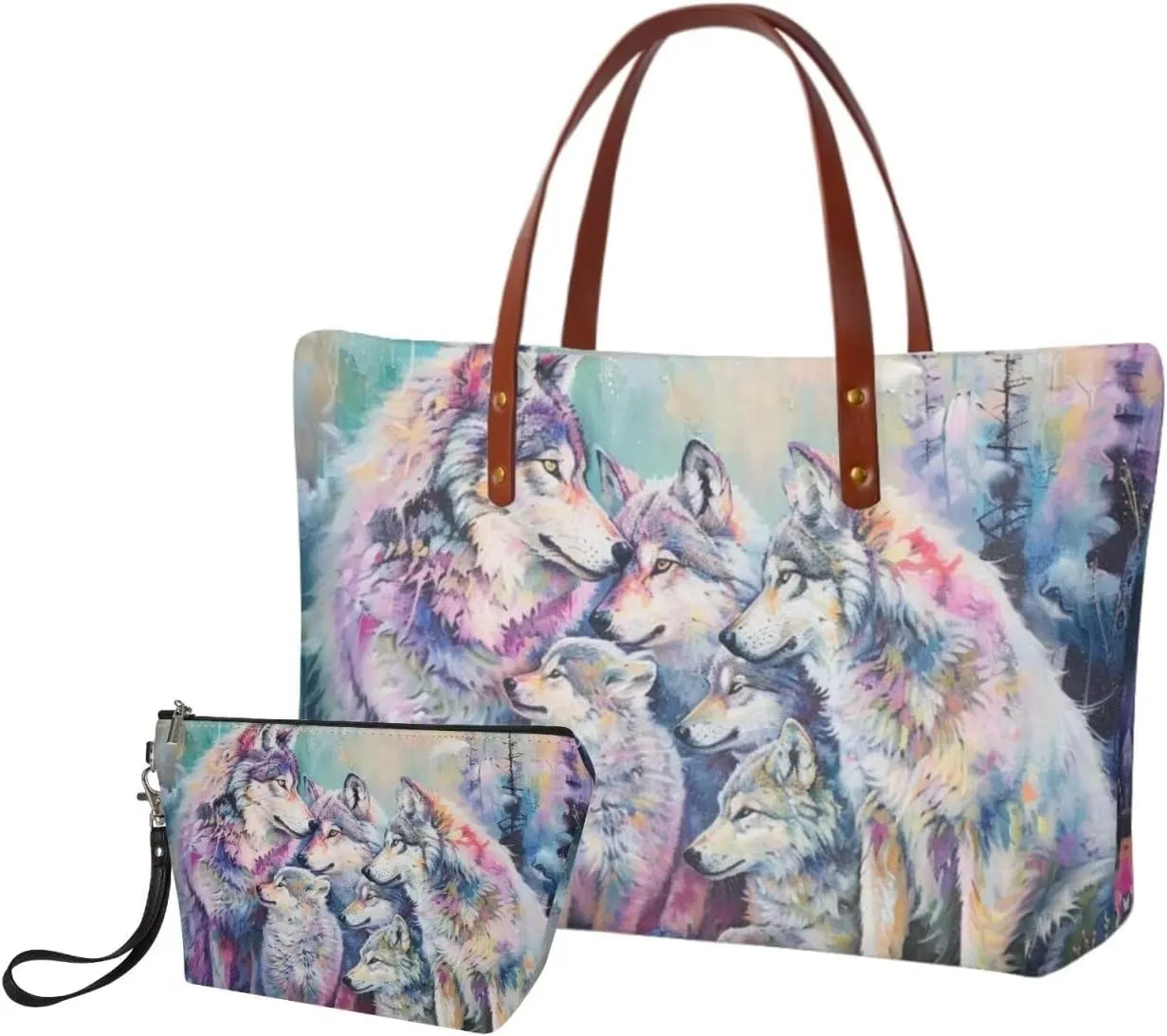 2PCS Tote Bag for Women Top Handle Purse with Wallet, Hobo Bag Tote Shoulder Bag with PU Cosmetic Bag