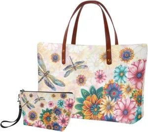 2PCS Tote Bag for Women Top Handle Purse with Wallet, Hobo Bag Tote Shoulder Bag with PU Cosmetic Bag