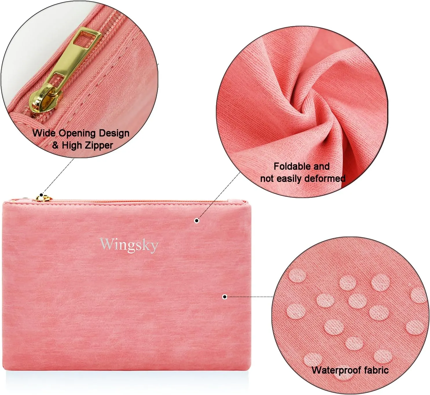 3 Pack Makeup Bag Set, Cosmetic Pouches for Purse, Portable and Stylish Travel Toiletry Bags for Women, Travel Cosmetic Bags for Women (Light Pink, 12.6x9 inch)