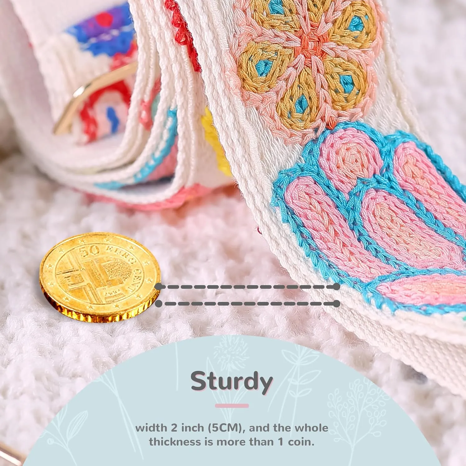 3D Flower Crochet Purse Strap 2" Wide,Bag Strap Replacement for Crossbody Adjustable(Gold Hardware)