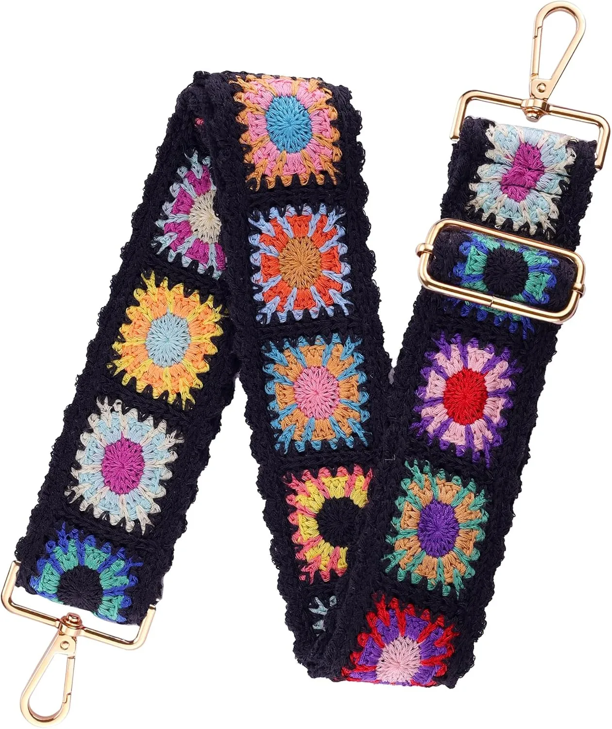 3D Flower Crochet Purse Strap 2" Wide,Bag Strap Replacement for Crossbody Adjustable(Gold Hardware)