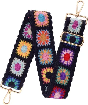 3D Flower Crochet Purse Strap 2" Wide,Bag Strap Replacement for Crossbody Adjustable(Gold Hardware)