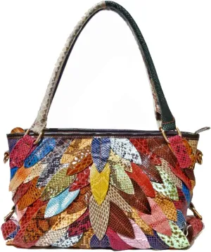 3D Multicolored Floral Spliced Shoulder Handbag for Women Leather Colorful Top-handle Purse Shopper Christmas Satchel