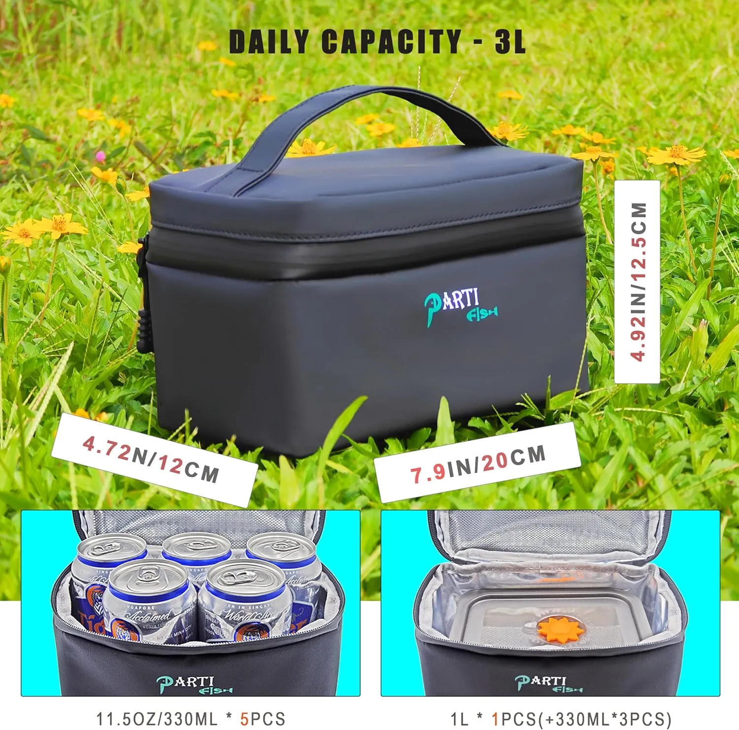 3L Mini Lunch Box Lunch Bag for Men Women, Light Portable 4-layers Insulated Lunchbox, Multi-purpose Small Waterproof Leakproof Las Loncheras Cooler Bag Lunch Tote Pail Work Travel, Black