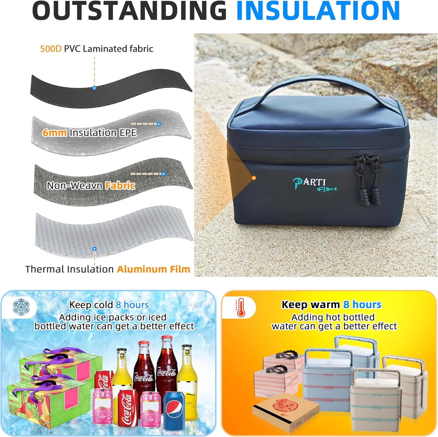 3L Mini Lunch Box Lunch Bag for Men Women, Light Portable 4-layers Insulated Lunchbox, Multi-purpose Small Waterproof Leakproof Las Loncheras Cooler Bag Lunch Tote Pail Work Travel, Black