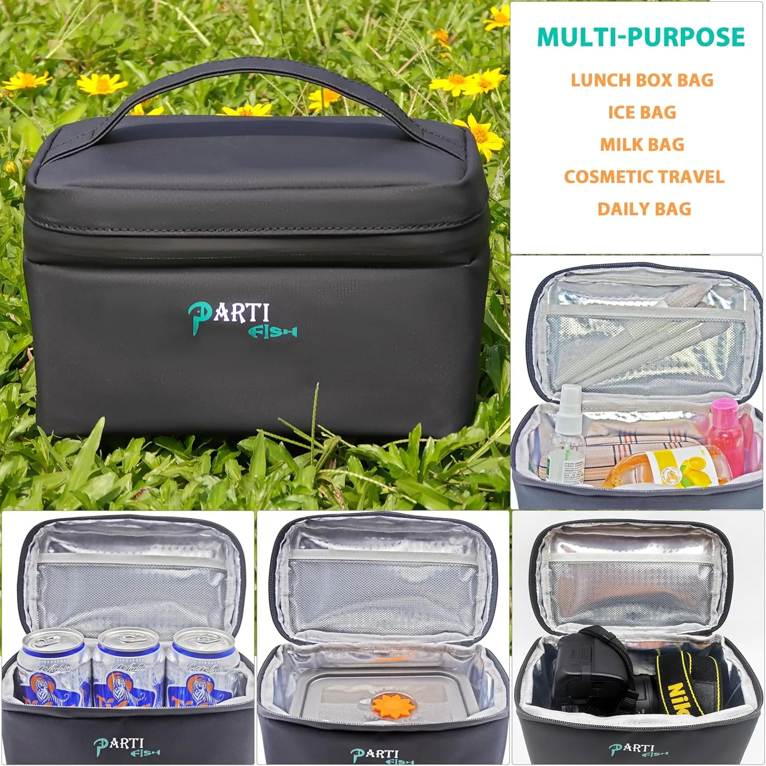 3L Mini Lunch Box Lunch Bag for Men Women, Light Portable 4-layers Insulated Lunchbox, Multi-purpose Small Waterproof Leakproof Las Loncheras Cooler Bag Lunch Tote Pail Work Travel, Black