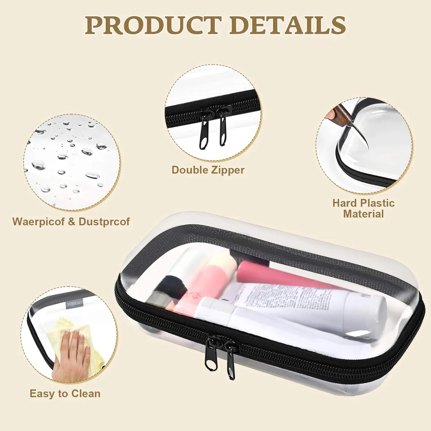 3PCS Crystal Clear Hard Shell Zipper Case - Professional-Grade Plastic clear zipper pouches hard shell, for Electronics, Pencils, Makeup,Travel - Secure Closure