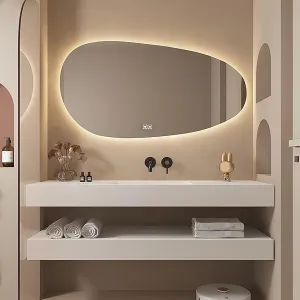 40x60cm Irregular Smart Mirror with Lights, Tricolour LED Bathroom Mirror, HD Explosion Proof Defogging Cosmetic Mirror(40 * 60cm)