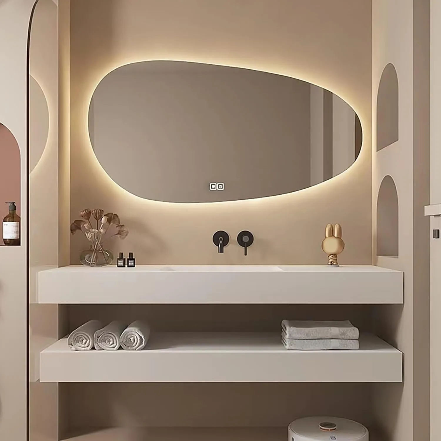 40x60cm Irregular Smart Mirror with Lights, Tricolour LED Bathroom Mirror, HD Explosion Proof Defogging Cosmetic Mirror(40 * 60cm)