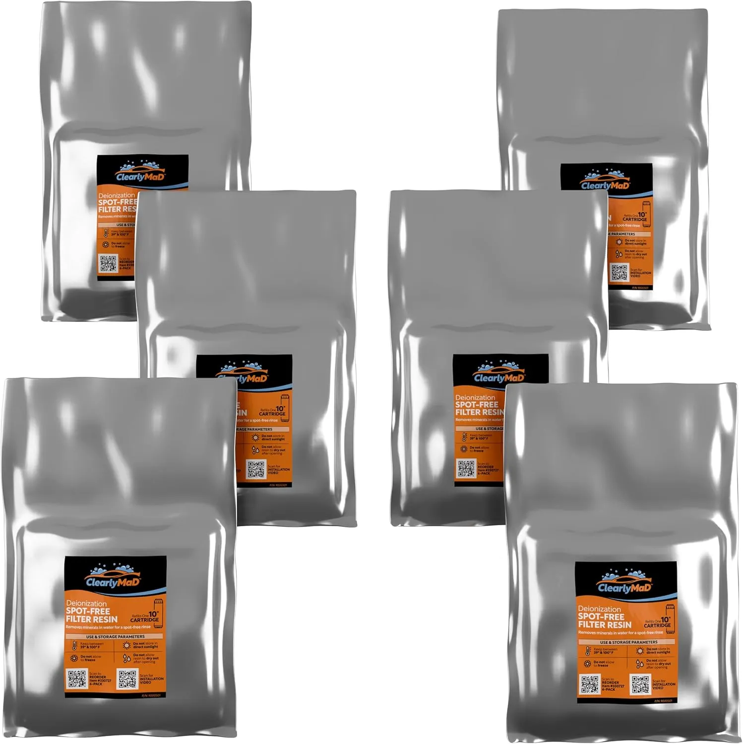 4.2 L Bulk Deionization DI Resin Filter Cartridge Refill for Deionized Spot Free Car Wash, RV, Motorcycle, Water Deionizer System, 700 ml x 6 Pouches