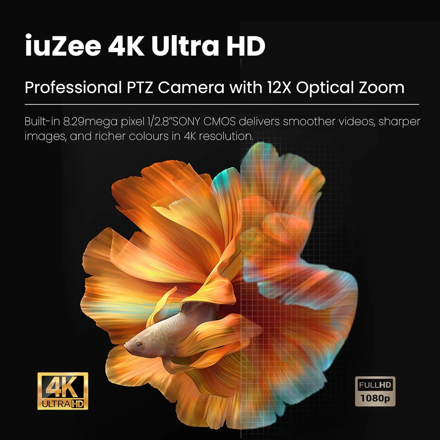 4K PTZ Conference Room Camera USB3.0/HDMI Live Streaming Camera 12X Optical Zoom Wide Angle for Video Conferencing Church Streaming Education Medical Work with Zoom Webex OBS YouTube