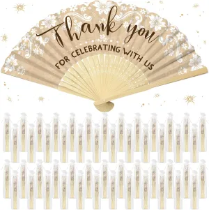 50 Pcs Wedding Foldable Hand Fans Wedding Handheld Paper Fans with Organza Bag Thank You for Celebrating with Us for Bridal Shower Decorations Bridesmaid Gift (Boho Vintage)