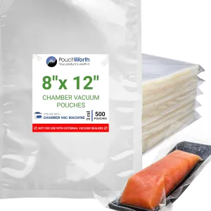 500 pcs Clear 8" x 12" Quart, 3 mil Chamber Machine Pouches, Pre-Cut Chamber Vacuum Sealer Bags, Heavy Duty Seal Pouch, BPA-Free Chamber Sealer Bags with Tear Notch