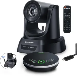 5.8GHz Wireless Conference Room Camera System | 3X 60fps PTZ Camera with Bluetooth Microphone, 50ft Range, Compatible with Zoom, Skype, OBS - Easy Setup for Worship and Online Meetings