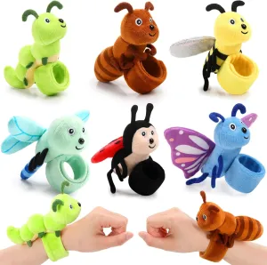 6 Pack Stuffed Animal Slap Bracelets for Kids, 8 Inch Plush Animal Wrist Cute Snap Bracelets in Bulk Easter Graduation Birthday Gifts for Boys and Girls Party Favors(Insect Animals)