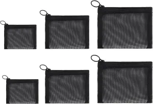 6 Packs Mini Zipper Toiletry Bag, Clear Mesh Zipper Cosmetic Small Purse Black Nylon Waterproof Small Purse Makeup Bag for Women, Portable Office Stationery Pouch.