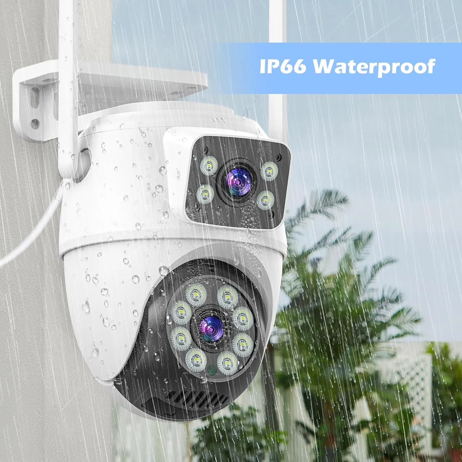 【6MP Security Cameras Outdoor】 Dual Lens Linkage,6MP WiFi Surveillance Camera,360°View,Human Detection,Auto Tracking,Light Alarm,Night Vision,Two-Way Audio, Corded Power.