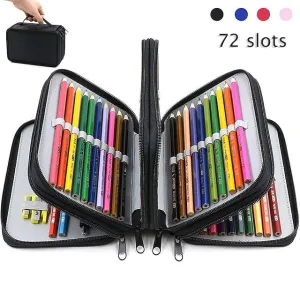 72 Slots Pencil Case Handy Large Capacity Oxford Multi-Layer Zipper Pencil Bag for Color Pen, Colored Pencils, Watercolor Pens, Makeup Brush, Cosmetic Brushes, Gel Pen, etc
