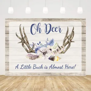 7x5ft Oh Deer Backdrop for Boy A Little Buck is Almost Here Blue Floral Rustic Wood Photography Background Baby Boy Baby Shower Decorations Banner Photo Shoot Props