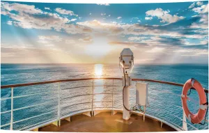 8X6FT Cruise Ship Backdrop Tropical Ocean Sunset Scenery Birthday Party Photography Nautical Marine Sailor Theme Decorations Summer Background Banner
