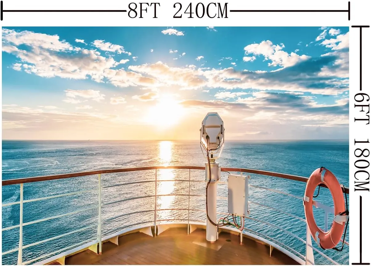 8X6FT Cruise Ship Backdrop Tropical Ocean Sunset Scenery Birthday Party Photography Nautical Marine Sailor Theme Decorations Summer Background Banner