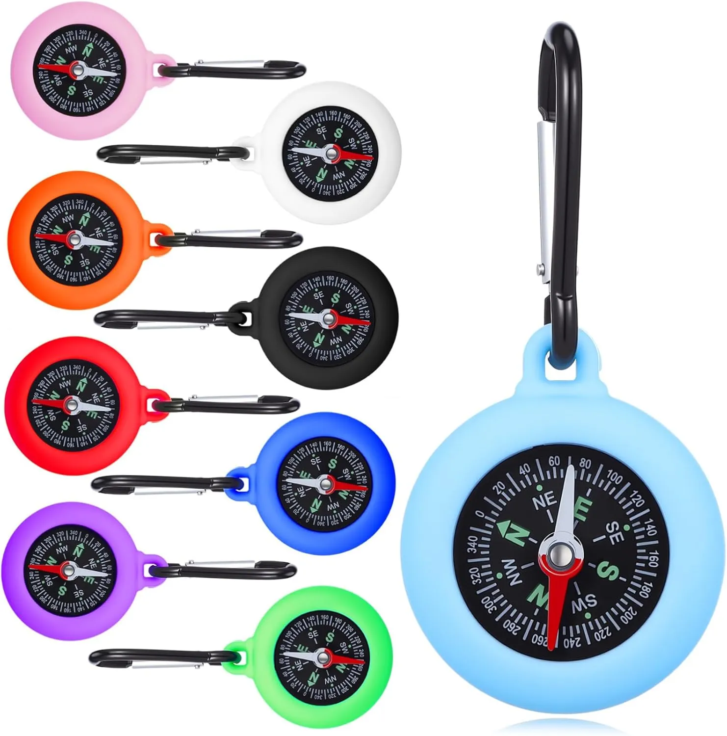 9pcs Carabiner Compasses for Hiking Portable Keychain Navigation Tools for Outdoor Adventures