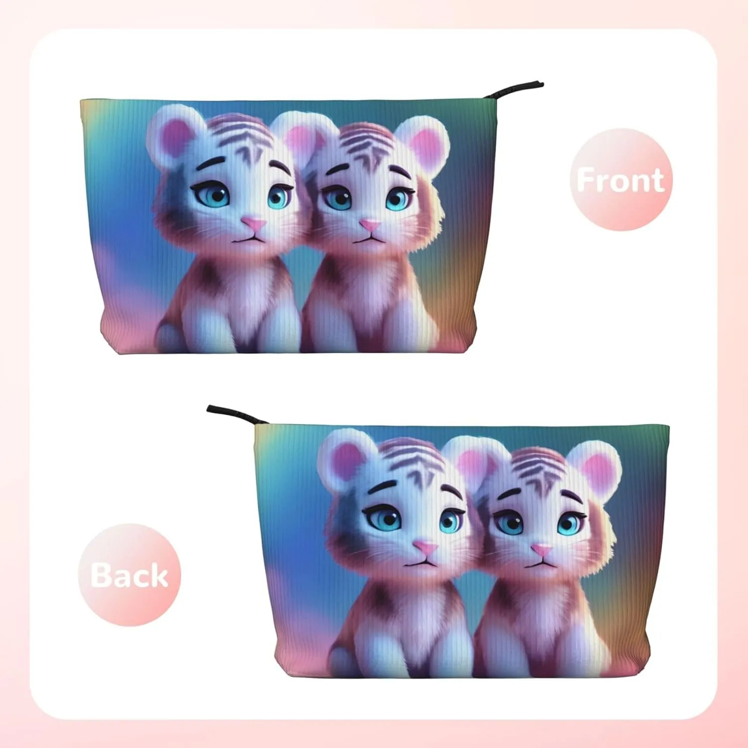 A Pair Of Tigers Patterned Cosmetic Bag Portable Large Capacity Cosmetic Bag Corduroy Zipper Toiletry Bag Travel Bag