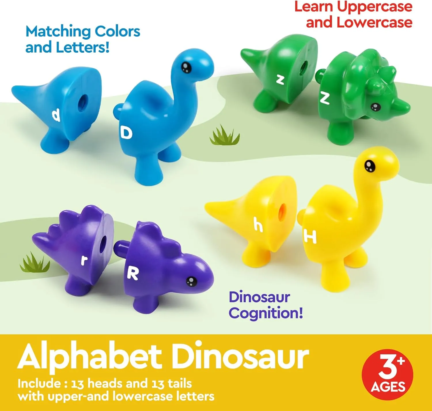 ABC Letters Matching Dinosaur Toys, Double-Sided Alphabet Learning Toy Birthday Valentine's Gifts for Kids : Uppercase Lowercase Letters Sorting and Matching Game, Party Favors Back to School Goodies