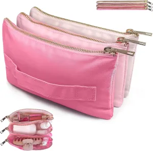 Accordion Makeup Bag, Travel Makeup Bag with 3 Compartments, Multi-Pouch Cosmetic Bags, Toiletry Bag for Women, Make up Accessories Organizer, Zipper Pouch Pink Preppy Stuff